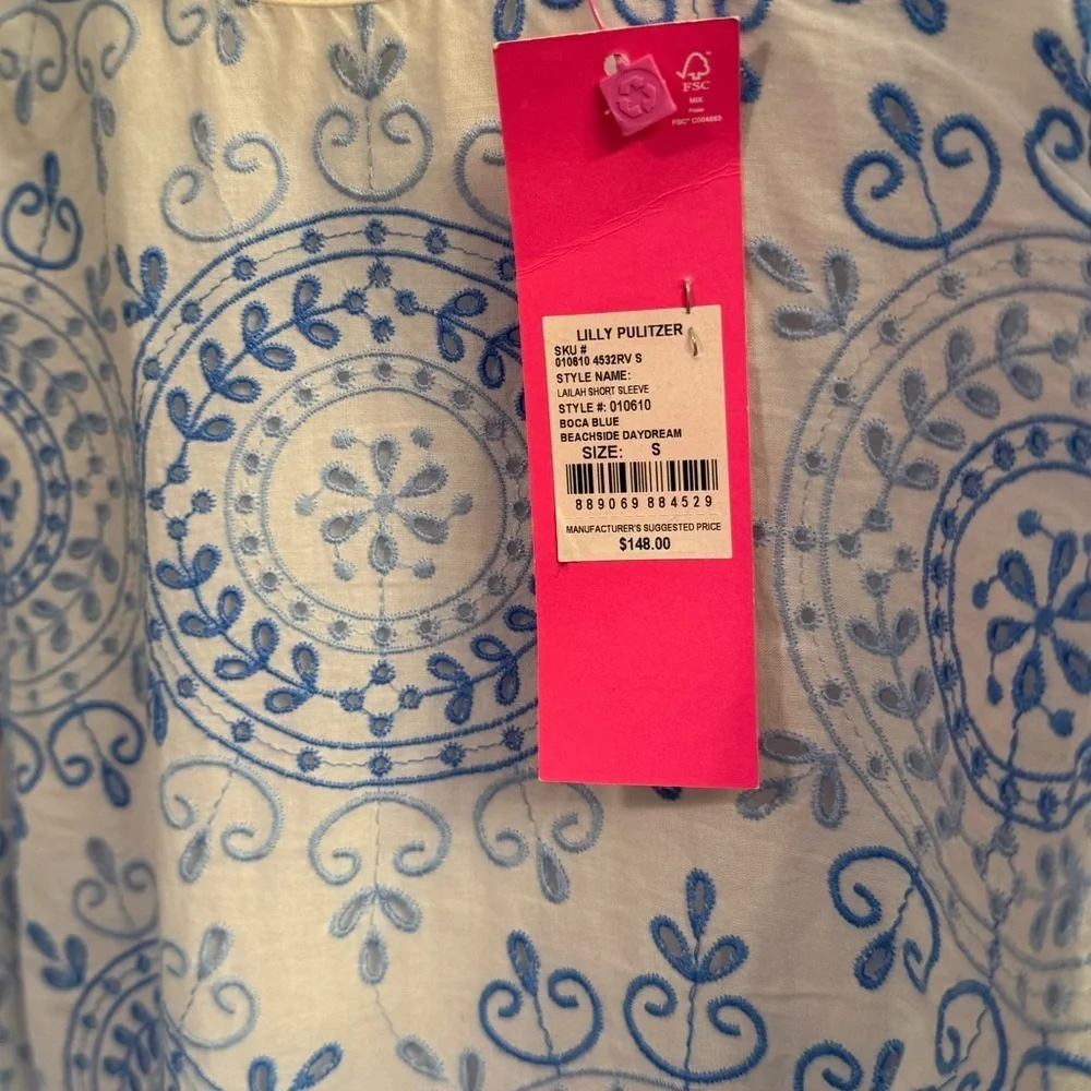 Lilly Pulitzer Lailah Short Sleeve Eyelet Boca Blue Beachside Daydream Small NWT